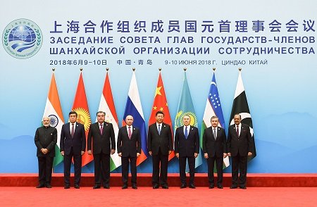 Leaders of the Shanghai Co-operation Organisation states at their meeting in Beijing 9-10 June 2018.