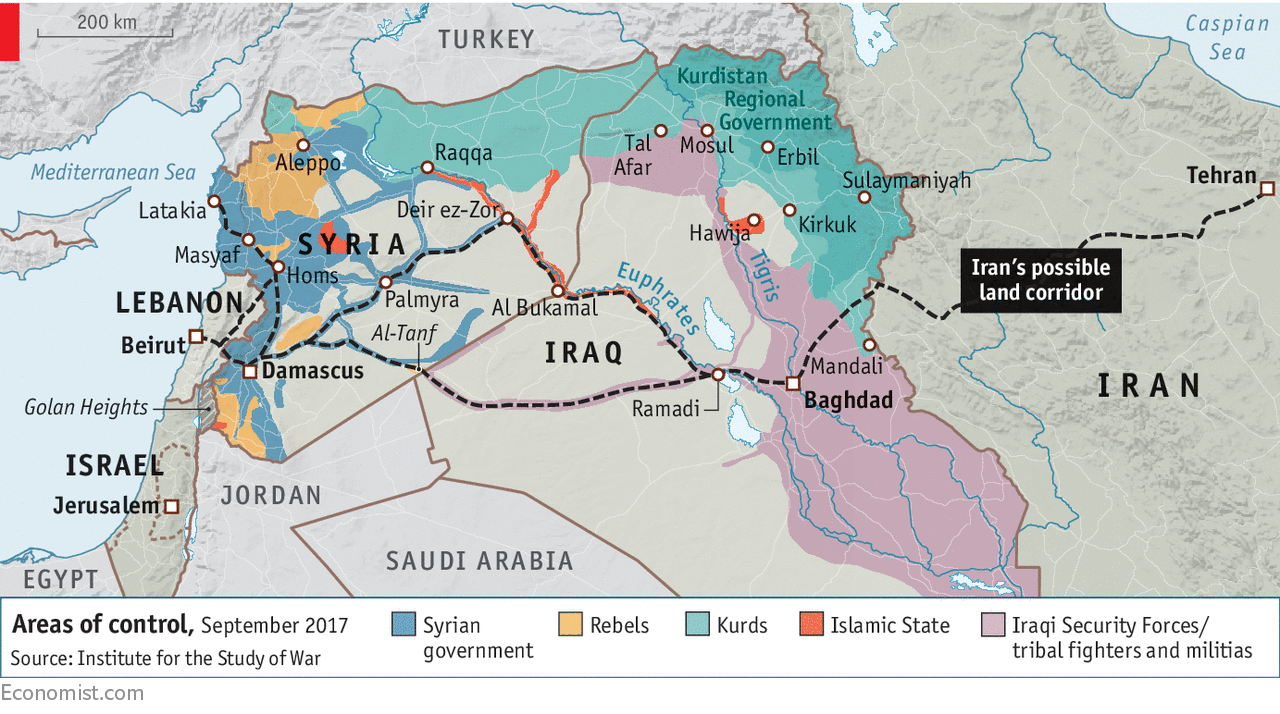 Iran's possible land corridor. Source: The Economist