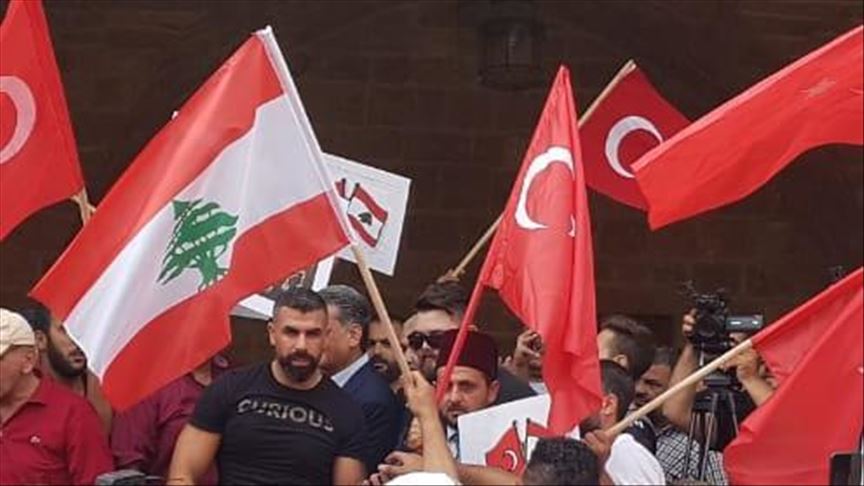 Pro-Turkish demonstrators in Tripoli, north Lebanon voice support for Turkish military operation in northern Syria.