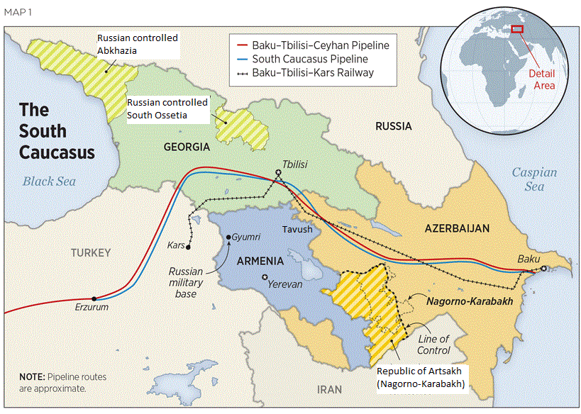 Pipelines and railroads in South Caucasus