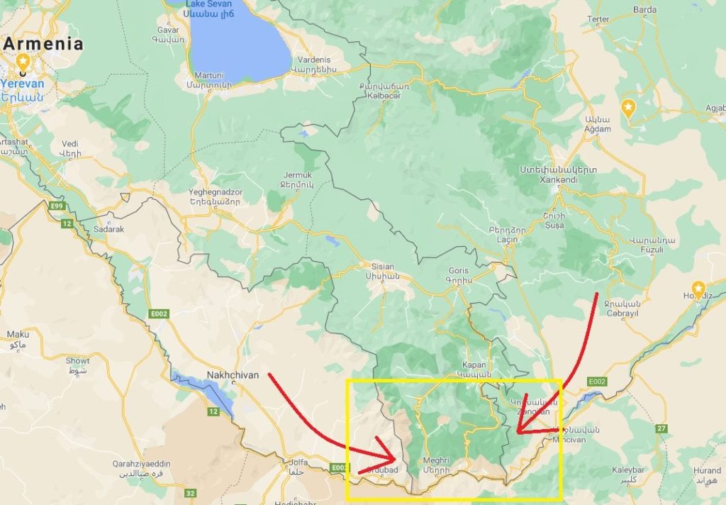 A possible scenario for joint Turkish-Azerbaijani military operation around Meghri in Syunik province.