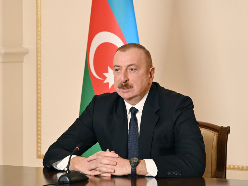 On February 26, during a press conference with local and foreign media, Aliyev made important statements that hinted towards the region heading for a new round of escalation. (Photo: Office of the President of the Republic of Azerbaijan, February 26, 2021)