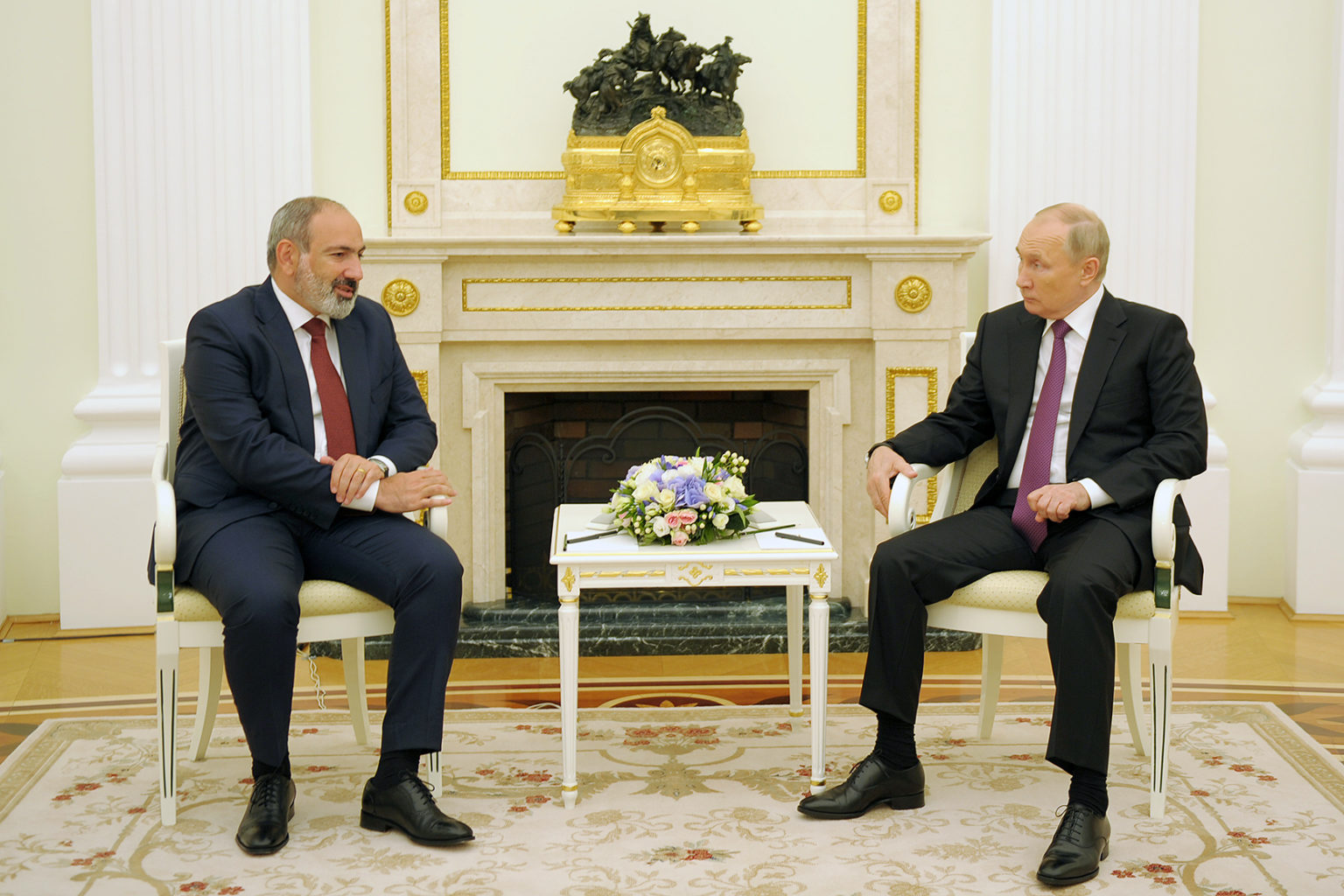 Acting Prime Minister Nikol Pashinyan pictured with Russian President Vladimir Putin during his working visit to Russia, July 7, 2021
