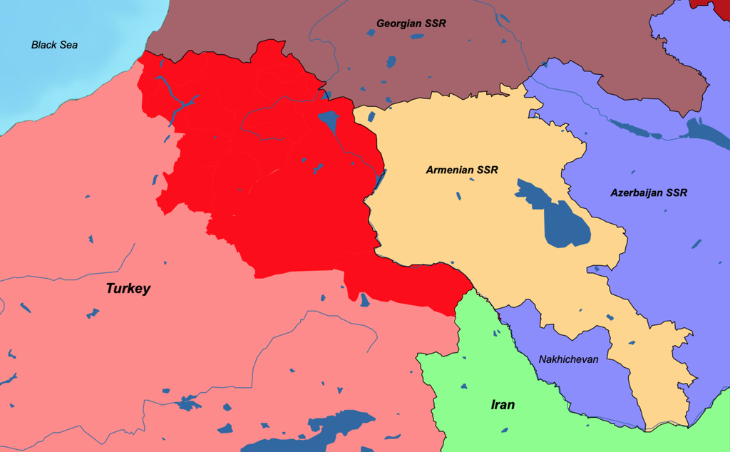 Turkish gains (dark red) in the Treaty of Kars, 1921 (Photo: Wikimedia Commons/User178198273998166172)