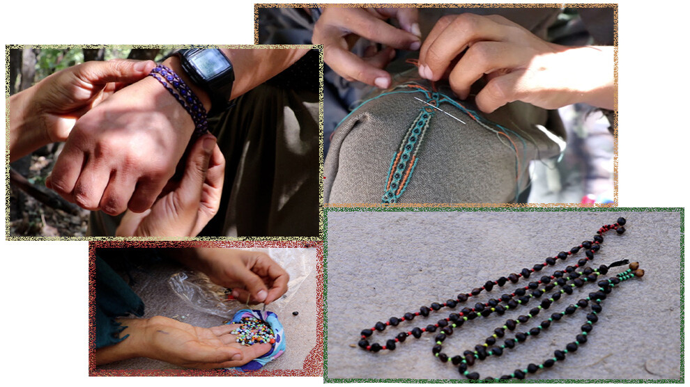 Figure 4- A sample of handicraft on rosary and wrist band making by women combatants with the title of “when the guerrilla is not in motion”, from ANF website.