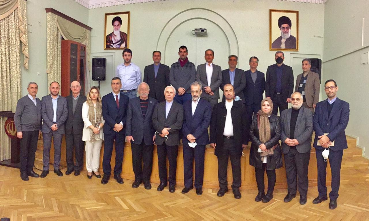 Weekly columnist Yeghia Tashjian pictured with Iranian diplomats, conference organizers and participants at the Embassy of the Islamic Republic of Iran in Yerevan