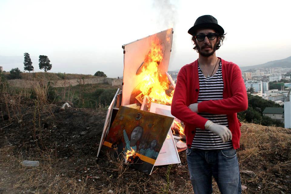 The pyromaniac Algerian Artist, Adel Bentousi, Burns His Art as an Act of Revolution